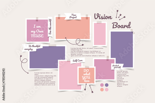 Vector photo collage template moodboard pictures grids vector illustration, vision board	