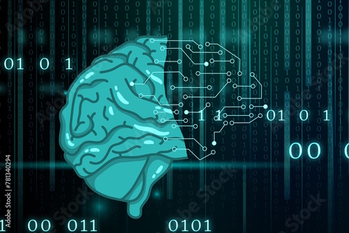 Illustration de l'intelligence artificielle vue de droite : la technologie en lien avec le cerveau humain photo