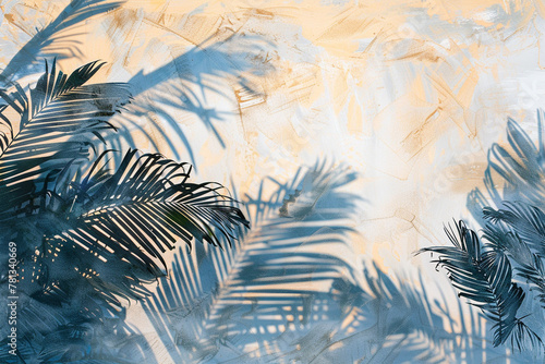 Tropical Palm Leaf and Shadows on Sandy Beach
