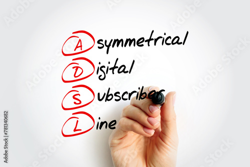 ADSL - Asymmetrical Digital Subscriber Line acronym with marker, technology concept background