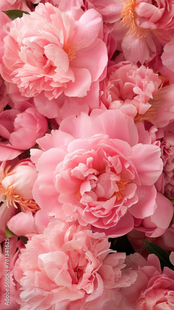 Pink peonies top view vertical wallpaper