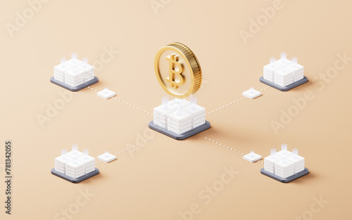 Bitcoin gold coin with cryptocurrency concept, 3d rendering.