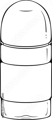 Cosmetic closed roll-on antiperspirant deodorant bottle. Vector illustration in hand drawn sketch doodle style. Line art plastic bottle isolated on white. Design for coloring book, print
