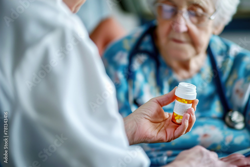 Doctor discussing medication with elderly patient