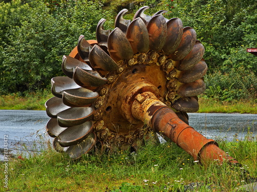 Running wheel of an old Pelton turbine in Hellandsbygda at the scenic route Ryfylke in Norway, Europe
 photo