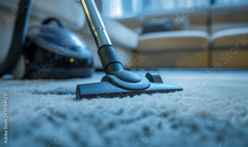 Close-Up of Vacuum Cleaner on Plush Carpet