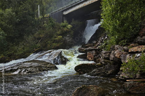 Mouth of the waterfall Svandalsfossen into Saudafjorden at the scenic route Ryfylke in Norway, Europe
 photo