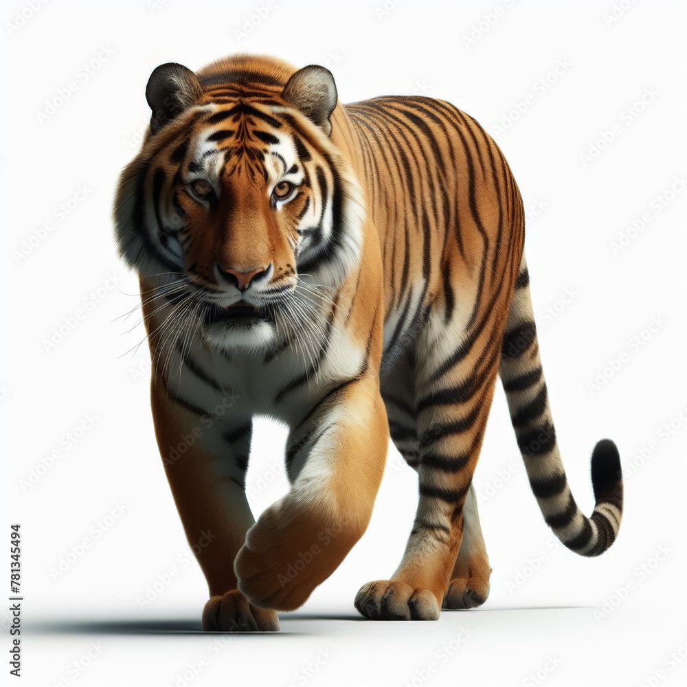 Image of isolated tiger against pure white background, ideal for presentations
