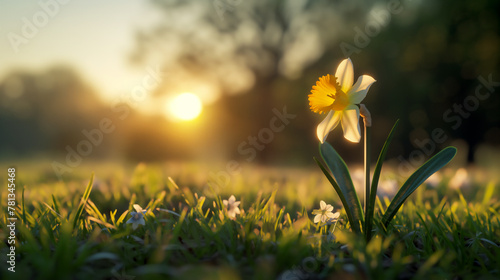 Daffodils rising to the sun in a field