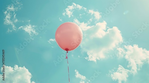 Light pink balloon in blue summer sunny sky. Festive beautiful nature landscape.