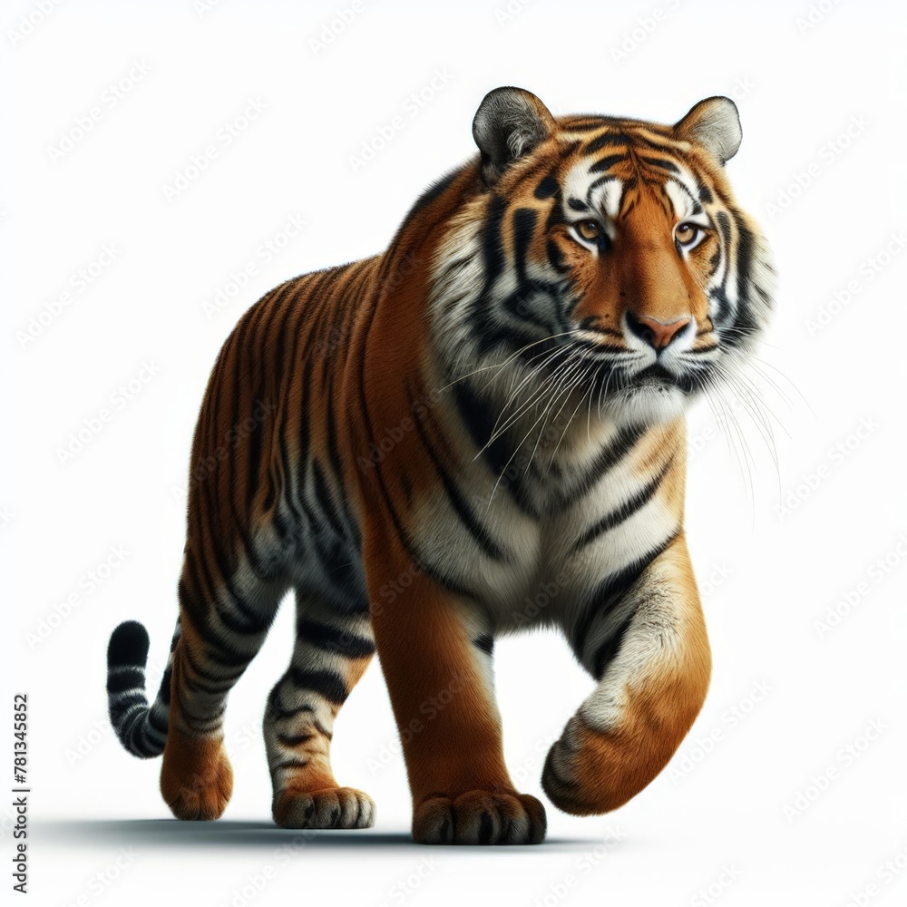 Image of isolated tiger against pure white background, ideal for presentations
