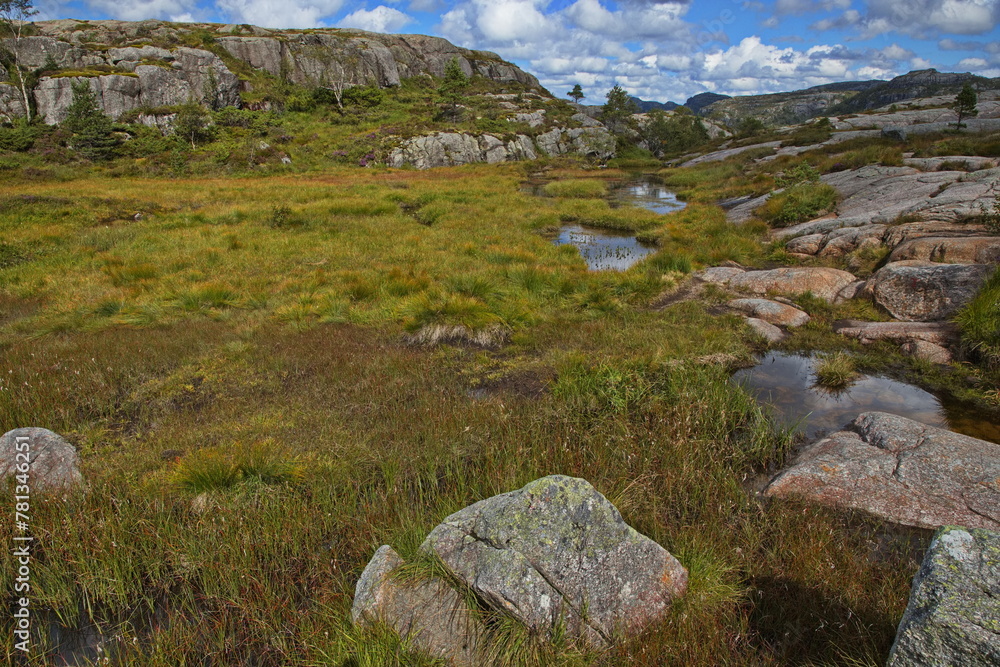 Rock formation at the hiking track to Preikestolen in Norway, Europe
Rock formation at the hiking track to Preikestolen in Norway, Europe