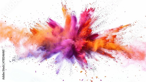 Vibrant colorful powder explosion on white background with copy space, isolated vibrant color burst concept shot