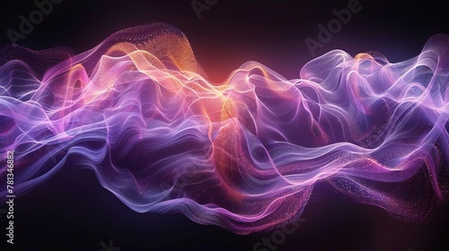 Illustration of lavender color data waves on dark background. Big data wave concept.