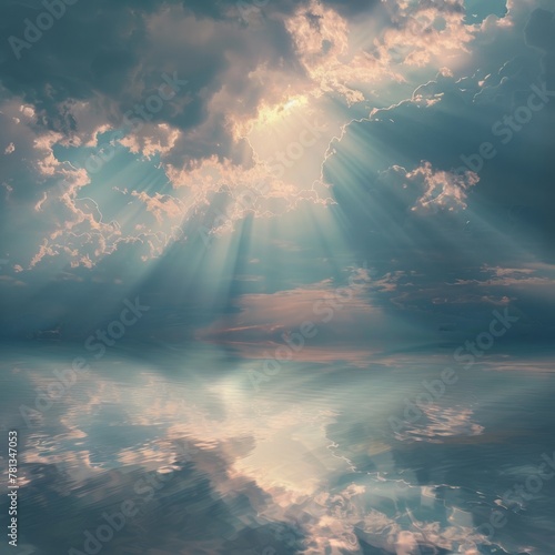 View of sunset on blue sky with clouds. Nature beauty concept. © Renrae