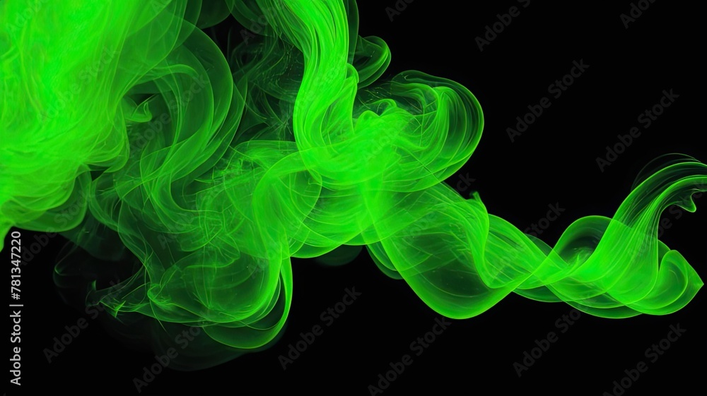 Obraz premium Bright green smoke on a black background.