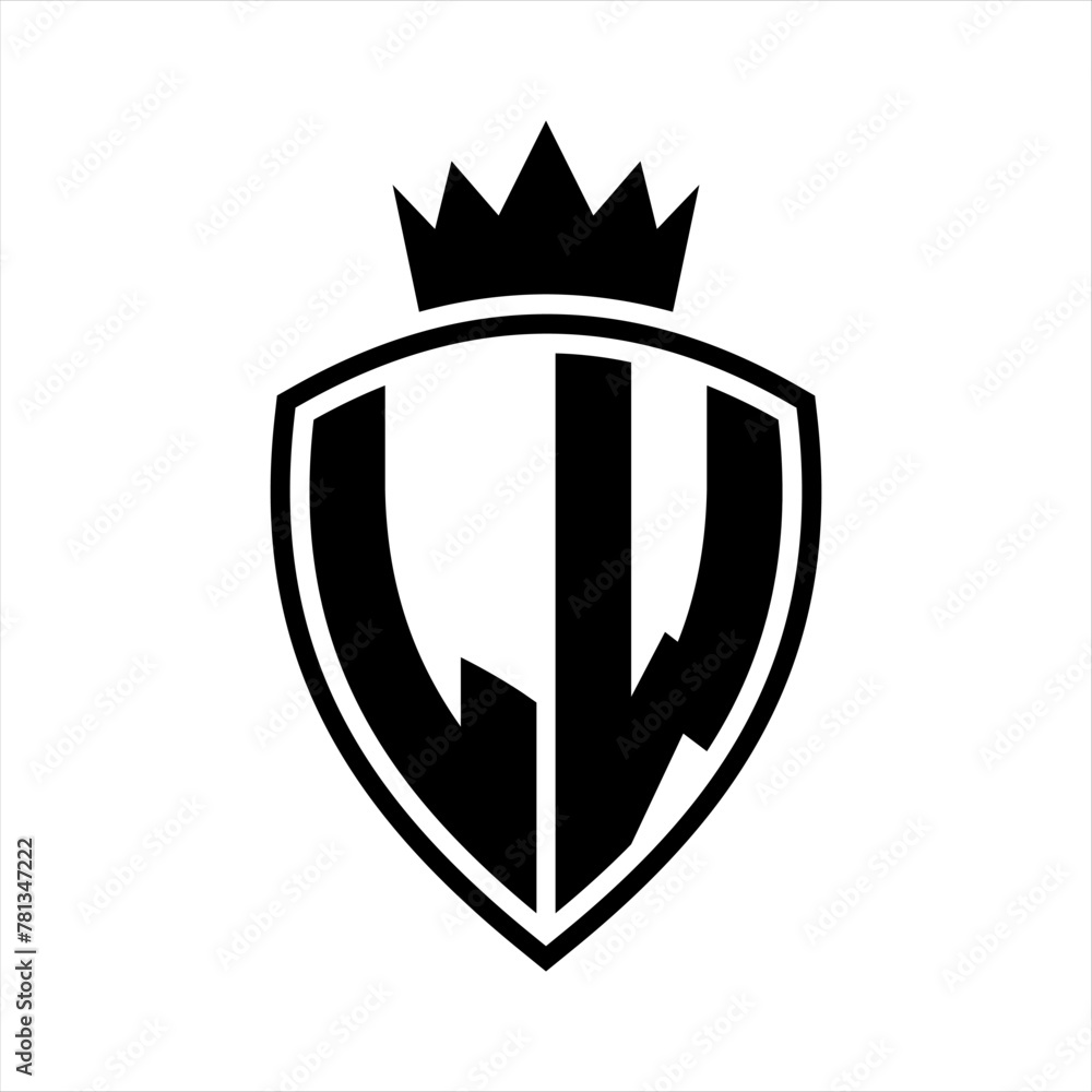 LW Letter monogram shield and crown outline shape with black and white ...