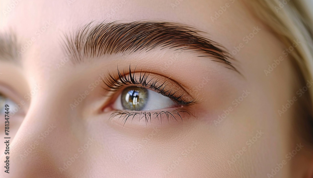 Obraz premium Eyebrow shaping. Eye care. Good eyesight health concept. Eyebrows correction, brow design. Caucasian woman face closeup in beauty treatments salon. Beauty makeover facecare rituals. Eyelash extensions