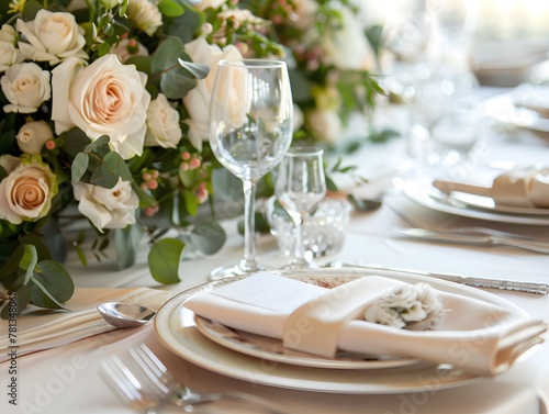 Wedding Plates decor  with folded napkins and cutlery stand on the table near.