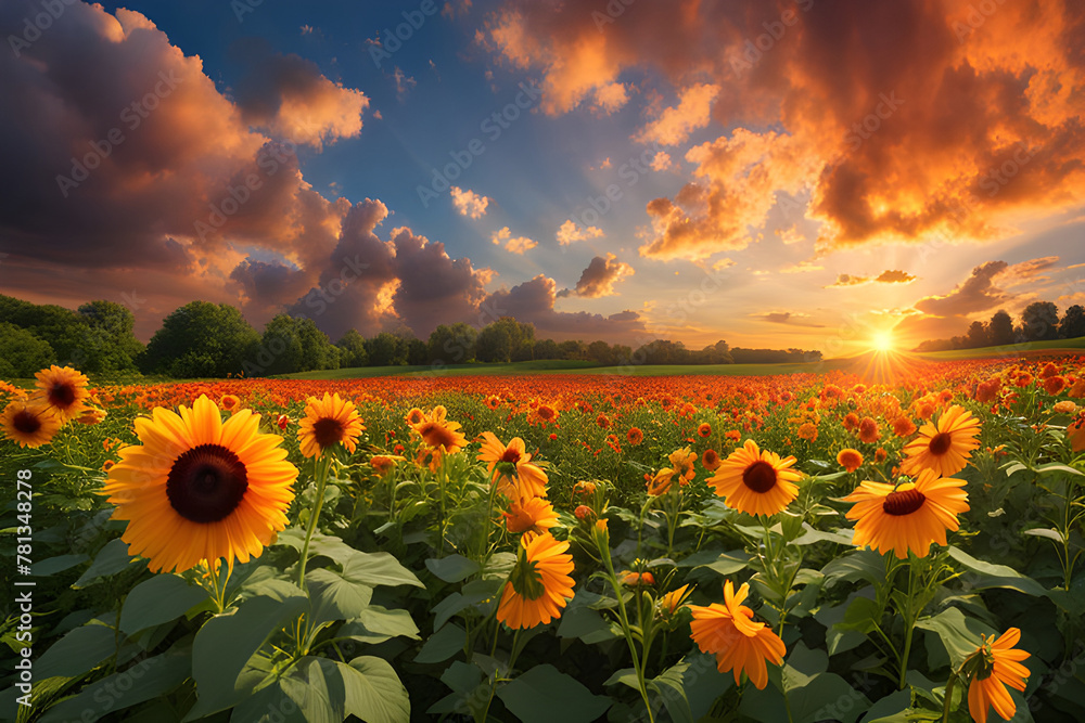 Obraz premium sunflower field in the morning