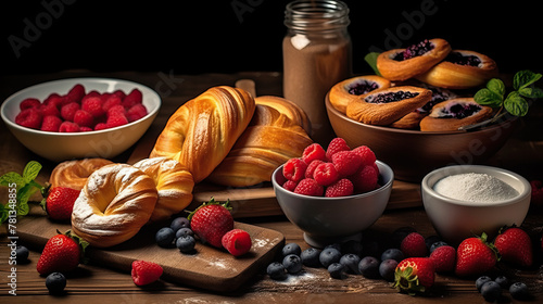 still life with bread and fruits created with Generative AI technology