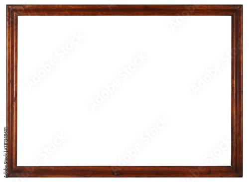 A narrow wooden picture frame in a classic design on a transparent background, in PNG format.