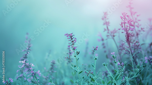 Lavender flowers in the fog
