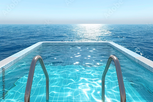 Relaxing and quiet adult swimming pool area at cruise ship. Realistic closeup pool photo photo