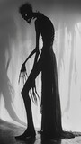 Fashionforward demon, eyes in hands, dynamic shadows, sharptoothed, slender silhouette