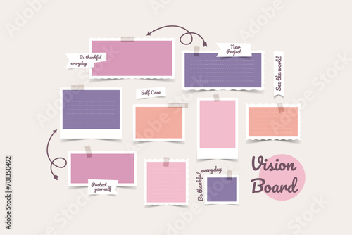 Vector photo collage template moodboard pictures grids vector illustration, vision board	