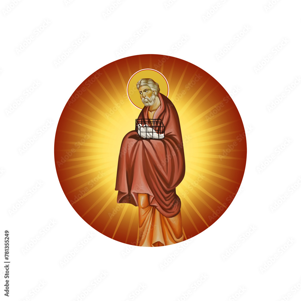 Medallion with Righteous Joseph on white background. Illustration in Byzantine style isolated