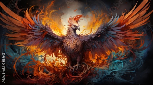 A detailed sketch of a phoenix rising from ashes vibrant flames