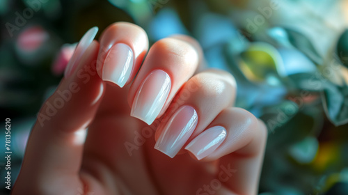 Perfect french manicure on feminine hand close-up