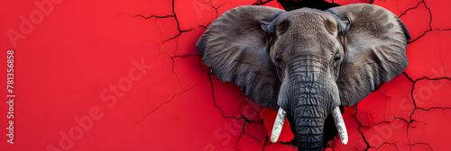 Captivating image of an elephant coming through a cracked red surface, symbolizing bold transformation photo