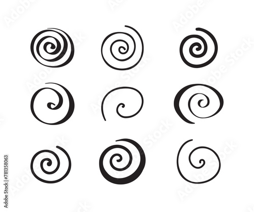 Spiral illustration set. Doodle collection hand drawn style vector