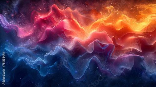 abstract background with colorful glowing smoke or waves, visualization of fractal waves © Irina