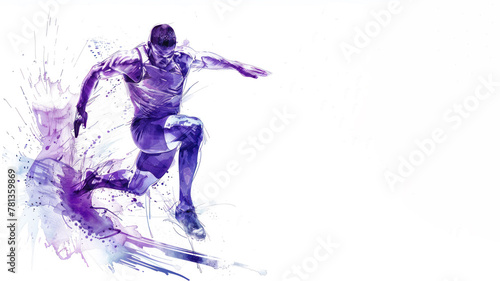 Purple watercolor of athlete doing long jump in athletic game competition