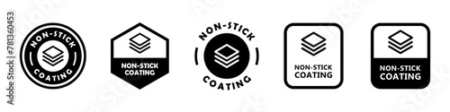 Non-Stick Coating. Vector labels for frying pan or cooking pot. photo