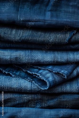 Stacked denim jeans display revealing the varying textures and patterns of denim fabric
