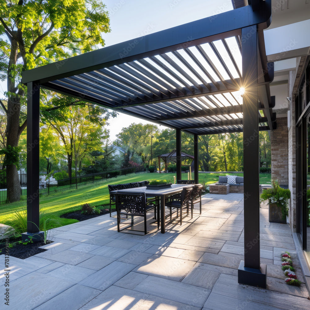 Pergola provides shade and place to relax on the patio Pergola provides shade and place to relax on the patio