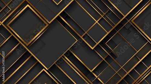 Luxurious Geometric Golden Pattern with Sleek Converging Shapes on Matte Black Backdrop