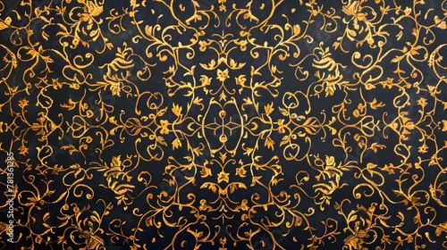 Elegant and Intricate Golden Filigree Tapestry Adorning a Luxurious Dark Background