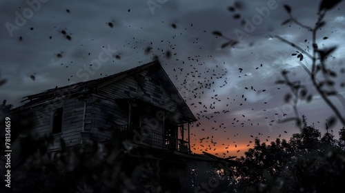 Haunting Twilight Silhouettes - Termites Consuming Wooden House Facade