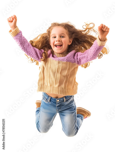 Happy Jumping Girl. Transparent background PNG photo