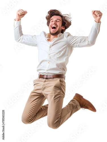 Joyful Jumping Man. Transparent background PNG photo 