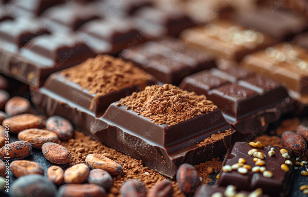 Chocolate cocoa powder and coffee beans on wooden background Chocolate cocoa powder and coffee beans on wooden background
