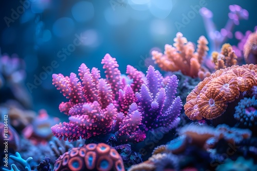 Exploring the Rich Marine Life of the Deep Ocean: Glowing Algae and Neon Corals. Concept Ocean Exploration, Marine Life Study, Glowing Algae, Neon Corals, Deep Sea Ecology