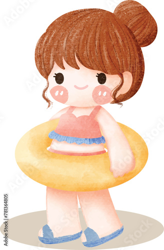 Cartoon drawing a girl with swimming ring