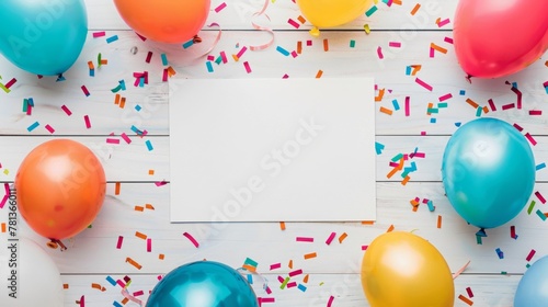 KS Photo of a blank card mockup surrounded by colorful ba