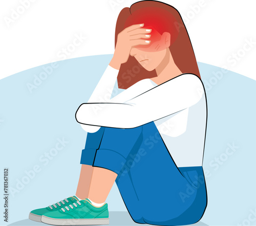 This image depicts the debilitating reality of chronic migraine, a condition characterized by frequent and intense headache episodes that can significantly impair daily functioning photo